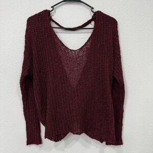 Dreamers Burgundy Marled Knit Open Back Twist Sweater Size S
